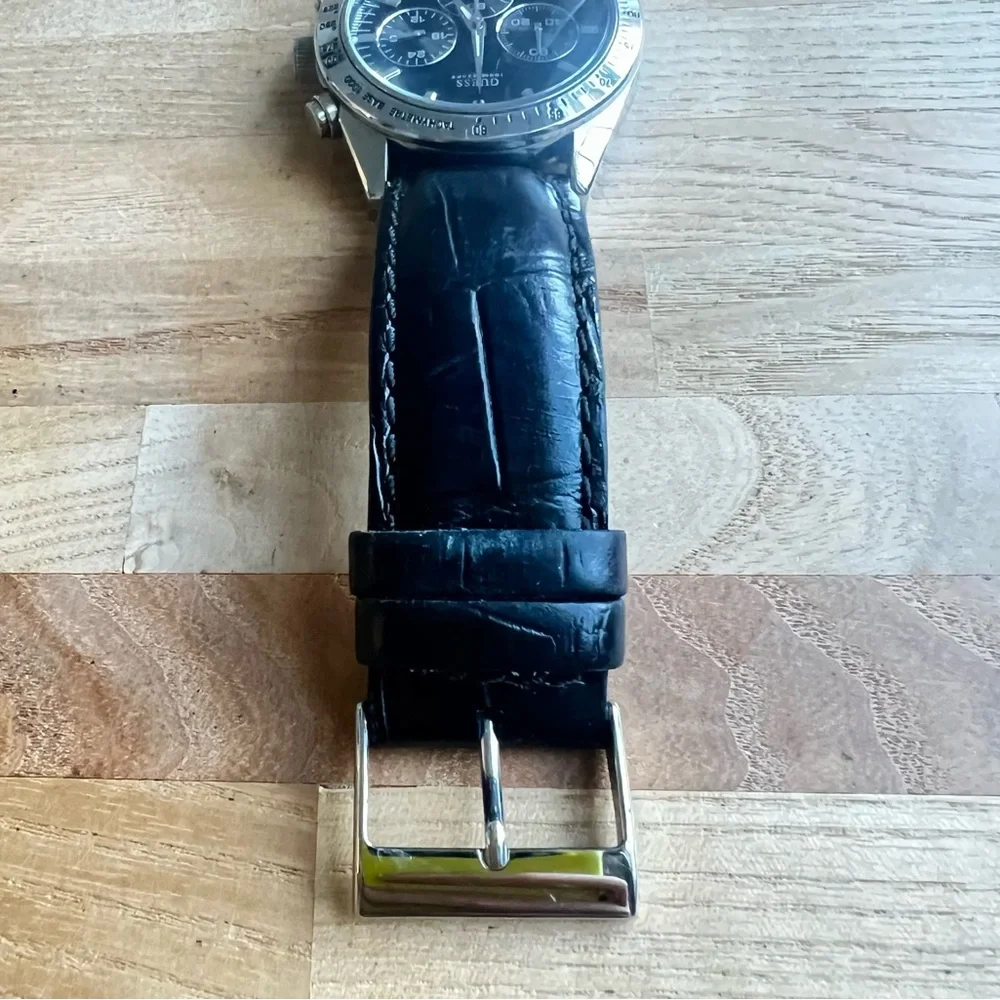 Guess waterpro men’s black leather sport watch NEW BATTERY